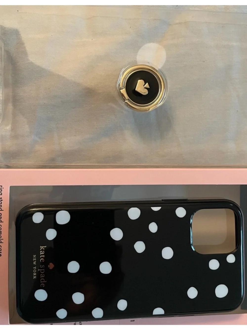 NWT Kate Spade 11 Pro Polka Dot iPhone Case Gold Ring Stand